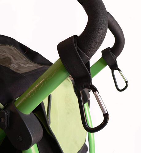 Manufacturer wholesale stroller hook mommy bag fixed metal carabiner Velcro children's stroller hook