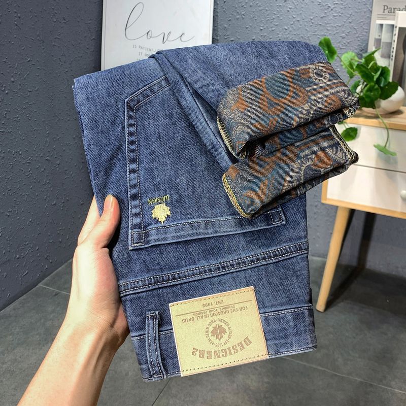 Jean droit et ample pour hommes, pantalon Long, tendance, haut de gamme, élastique, décontracté, nouvelle collection automne_voghion.com