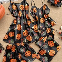 跨境仿真丝吊带短裤长裤家居服套装简约舒适居家四件套时尚睡衣女