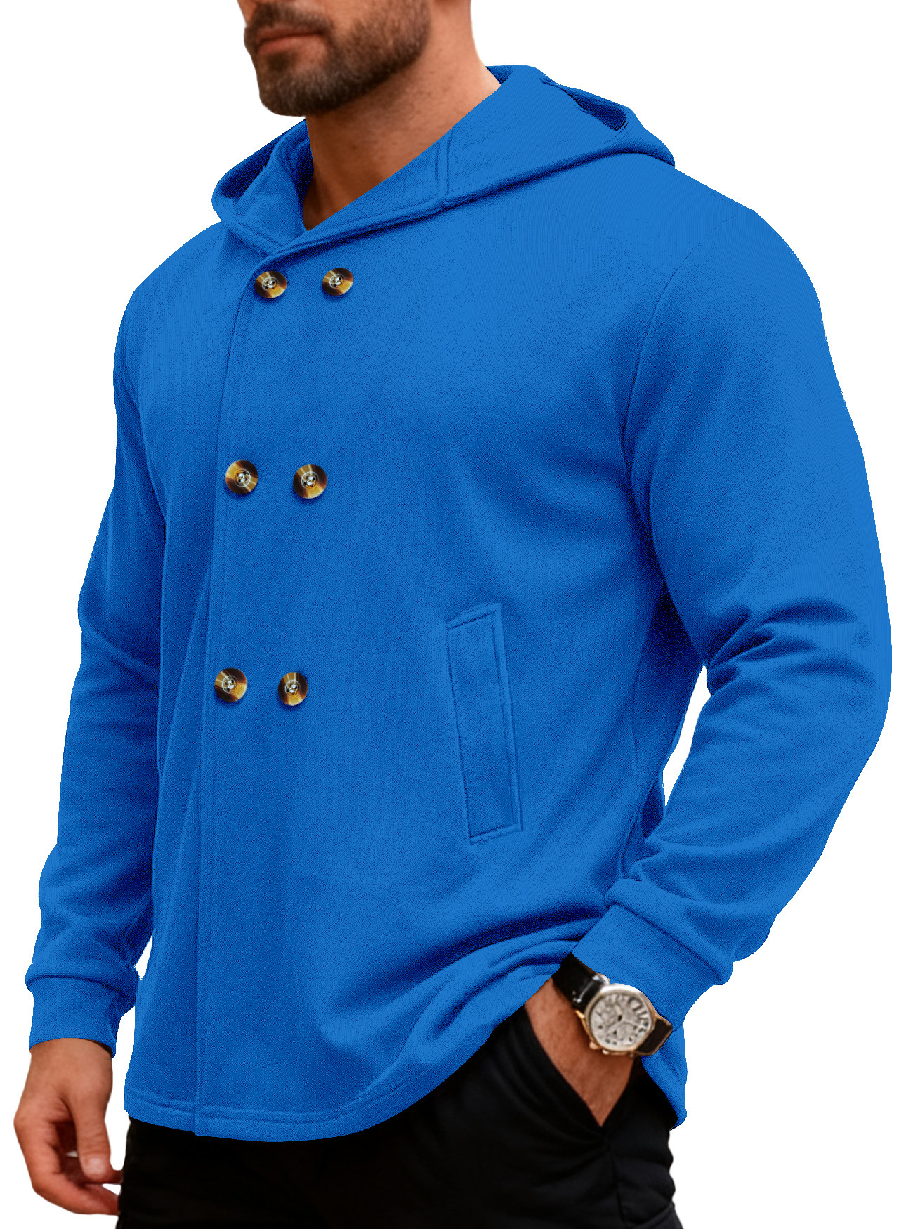 Transfronterizo Amazon comercio exterior ventas calientes Europa y América hombres de estilo largo delgado chaqueta con capuz casuales deportivos de color sólido chaqueta hombre