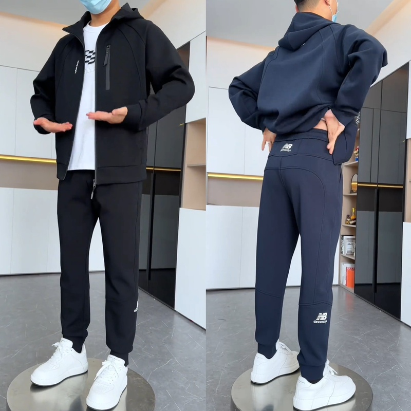 Autumn and Winter fleece-lined Zipper Hooded Jacket Casual suit Men's Fashionable High-end Fashion Jacket Sweatpants Sports Two-piece Set