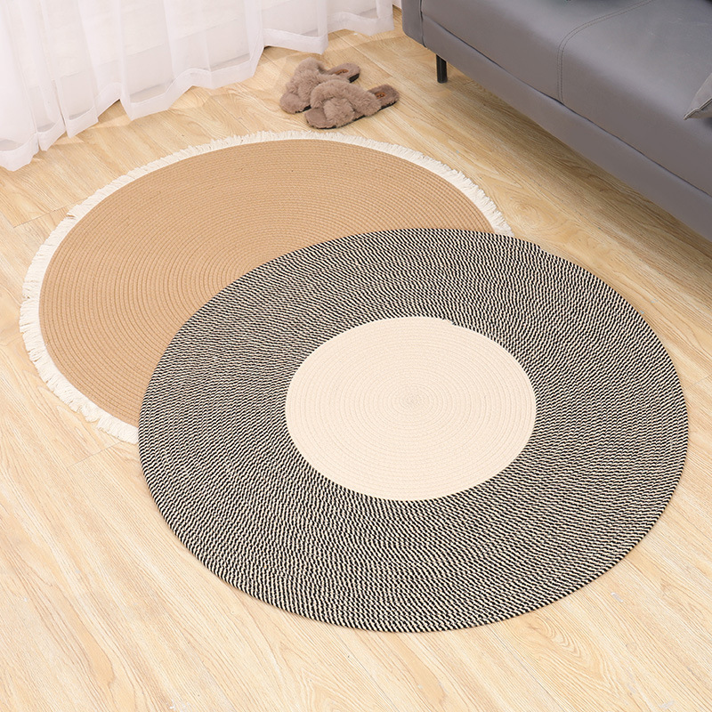 Alfombra de cuerda de algodón nórdico personalizada transfronteriza borla alfombra redonda de yute tejida alfombra de balcón del dormitorio del hogar