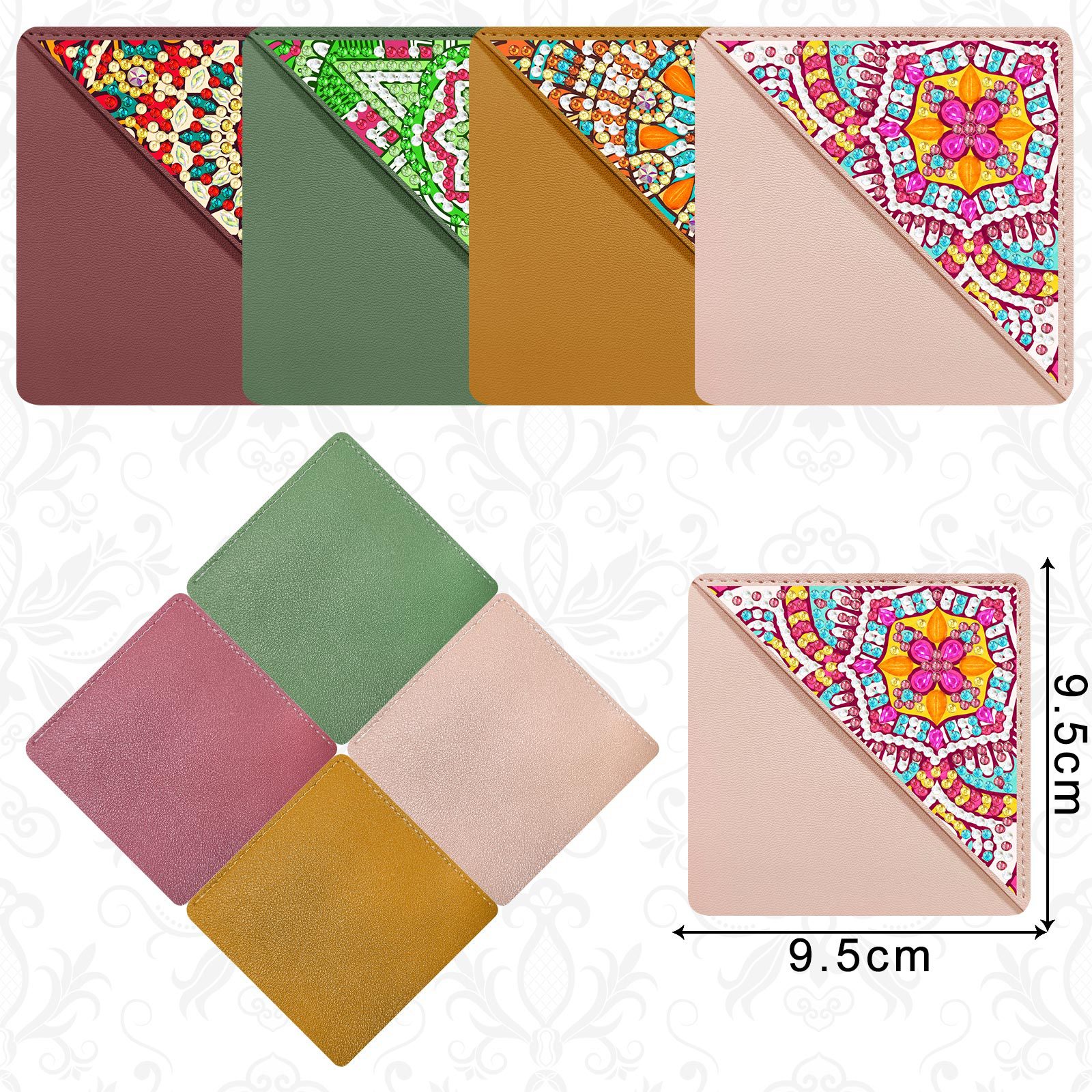 Nuevos accesorios transfronterizos para pintura de diamantes, pegatinas de diamantes DIY, diamantes de cristal hechos a mano, juego de marcapáginas de esquina de PU, venta al por mayor