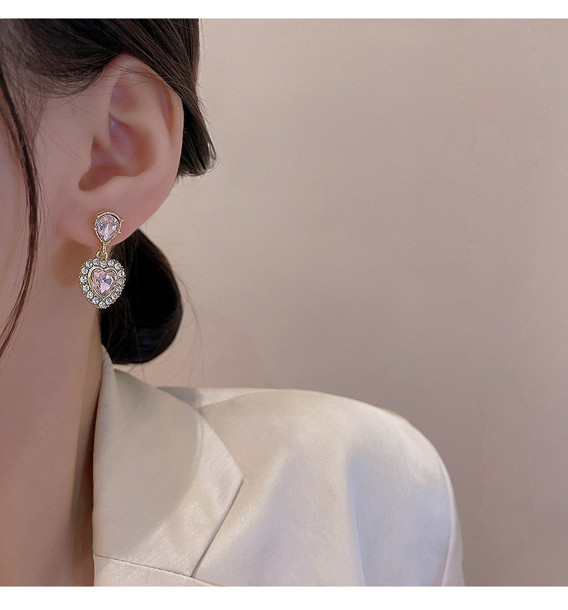 Elegant Heart Shape Alloy Plating Rhinestones Women's Earrings 1 Pair display picture 1
