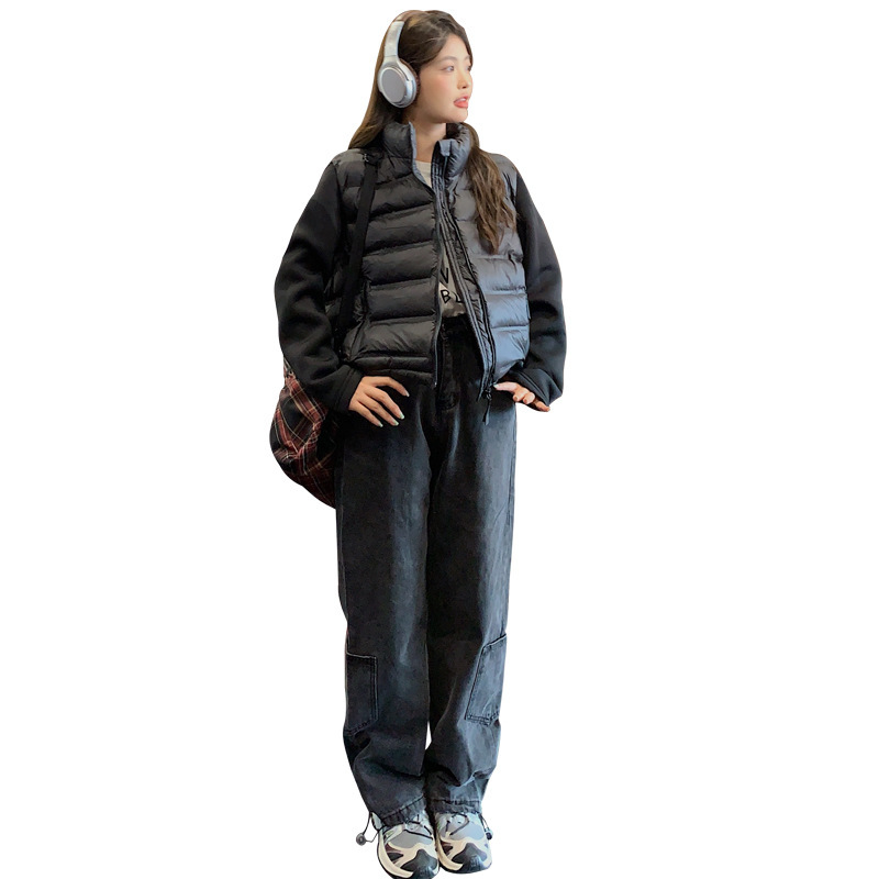 Real tiro 2024 costura corta ropa de algodón de moda casual versátil abrigo de algodón chaqueta de calles fritas de moda