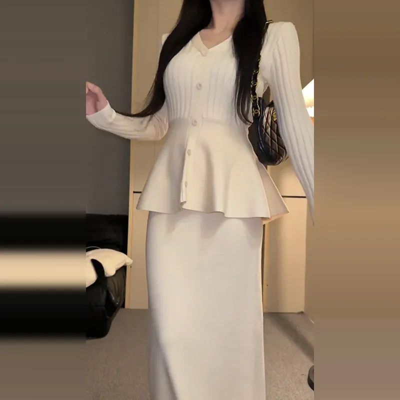 领毛衣针织连衣裙子女装新款春季温柔御姐气质包臀长裙套装|undefined