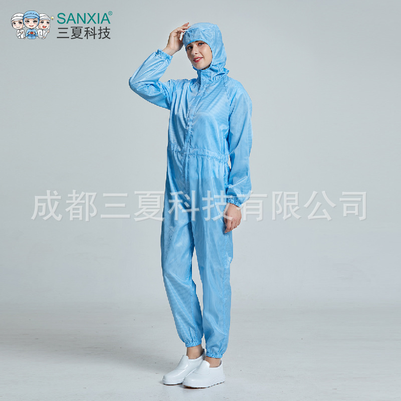 新款防静电服连体连帽拉链上三连制药车间生物化学精密电子实验室