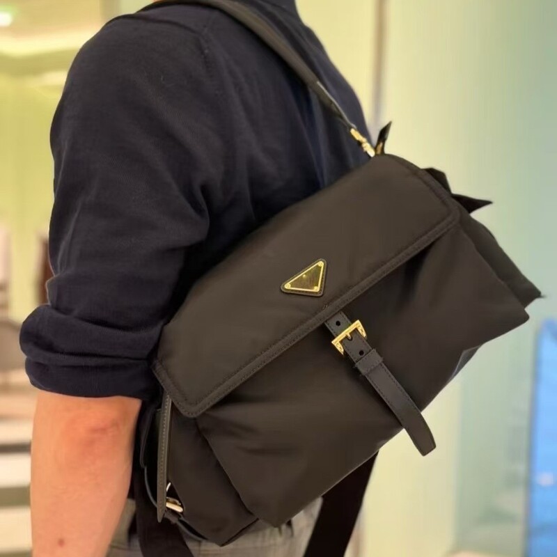 Lada's Nylon and Leather Messenger Bag, Commuter Camera Bag, Versatile Motorcycle Bag, Casual Hobo Black and Gold Underarm Bag Lada's Nylon and Leather Messenger Bag, Commuter Camera Bag, Versatile Motorcycle Bag, Casual Hobo Black and Gold Underarm Bag