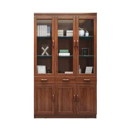 Solid wood bookcase walnut modern Chinese style two or three doors boutique study free combination storage cabinet large capacity bookshelf