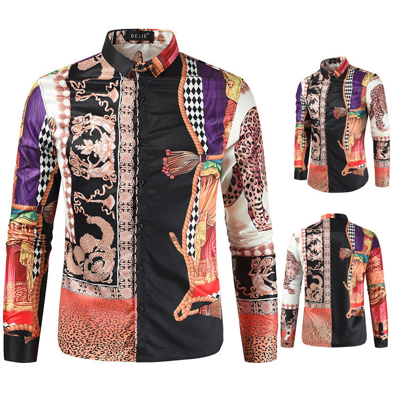 2025 New Autumn and Winter Cross-Border Ebay European and American Leopard Print Casual Men's Long-Sleeved Shirt Dlcs09-P45