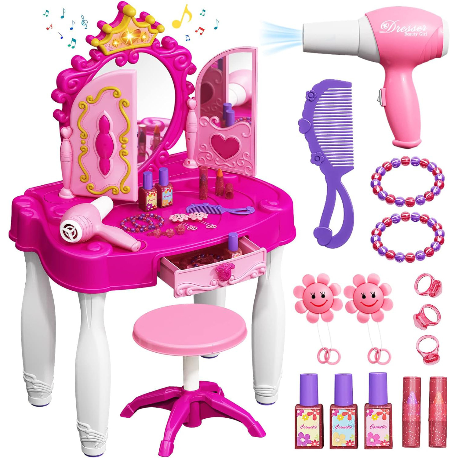 Princesa infantil梳妆台 luces y música para el hogar accesorios simulación conjunto de juguetes para vestir para el hogar transfronterizo