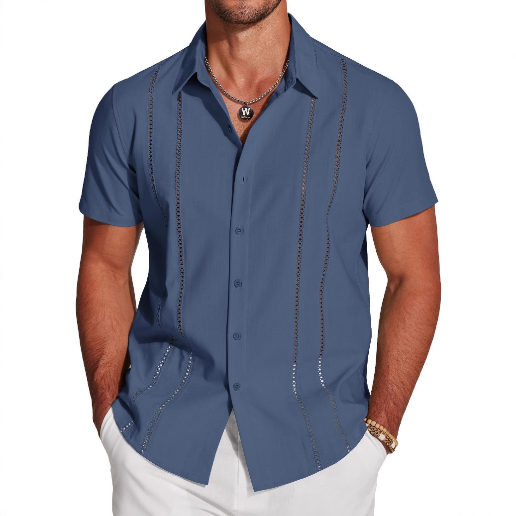 Camicia da uomo versatile, nuova moda, tinta unita, manica corta, stampa digitale 3D_voghion.com