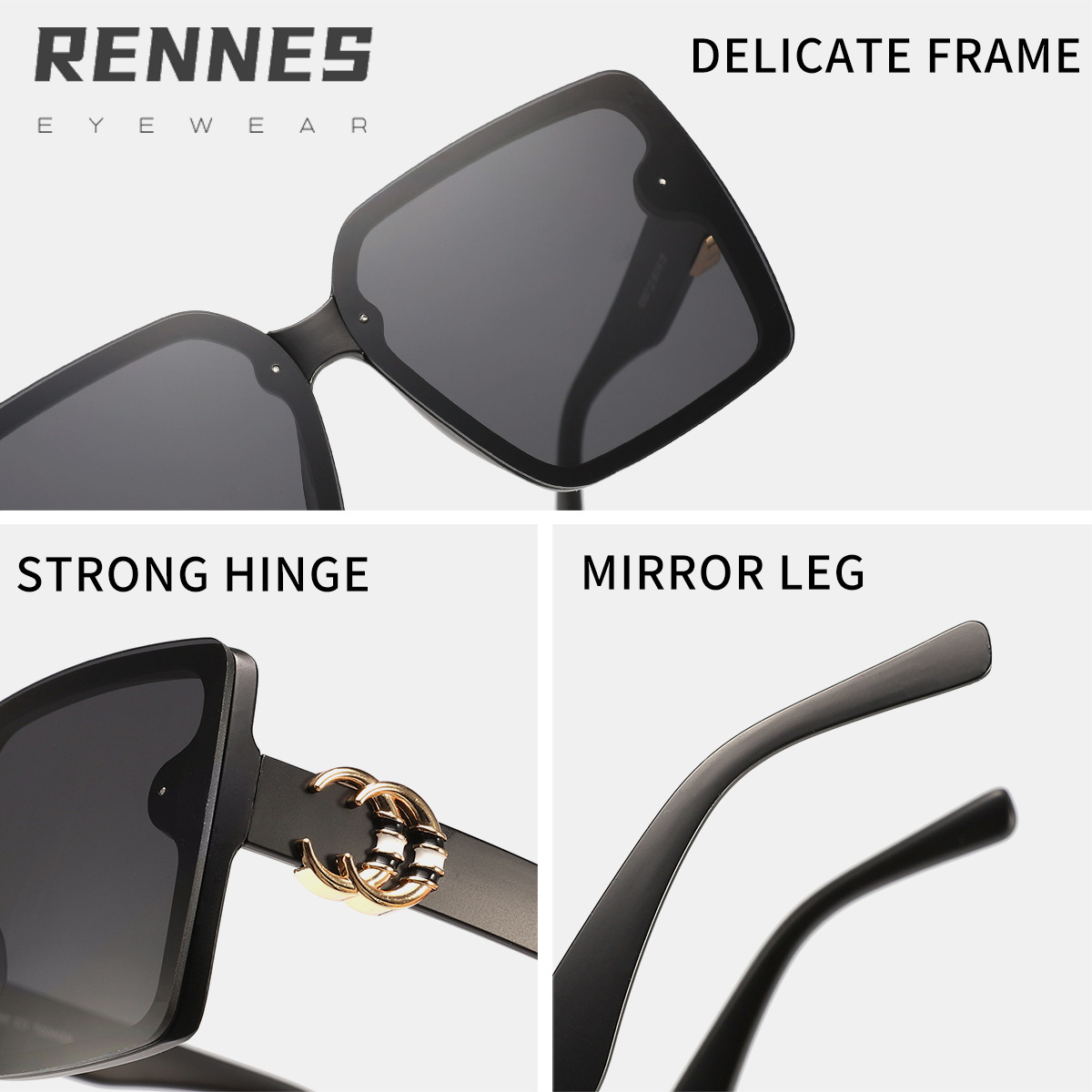 2024 nuevas gafas de sol de lujo ligero con letras cuadradas de marco grande para mujer