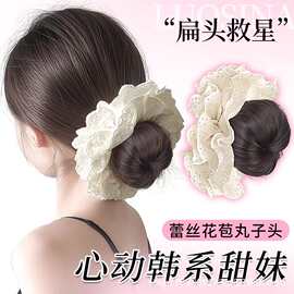 丸子头假发女蕾丝发圈花苞头韩系高颅顶仿真懒人盘发增发量假发圈
