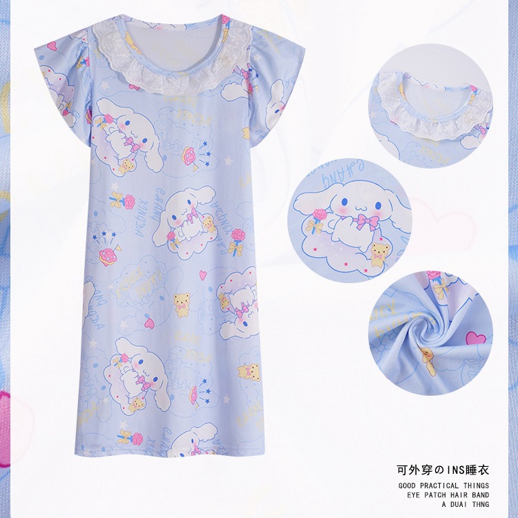 Camisón de las niñas de verano de manga corta pijamas de los niños delgados verano niña padre-hijo niños grandes princesa homewear ropa exterior