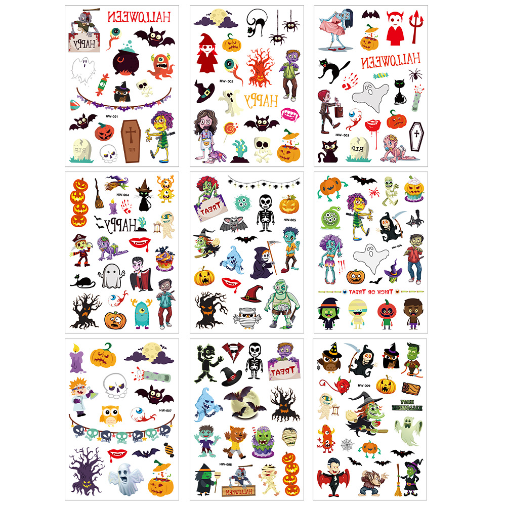 Tatuajes Temporales Infantiles de Halloween de Papel de Transferencia de Agua Impermeables