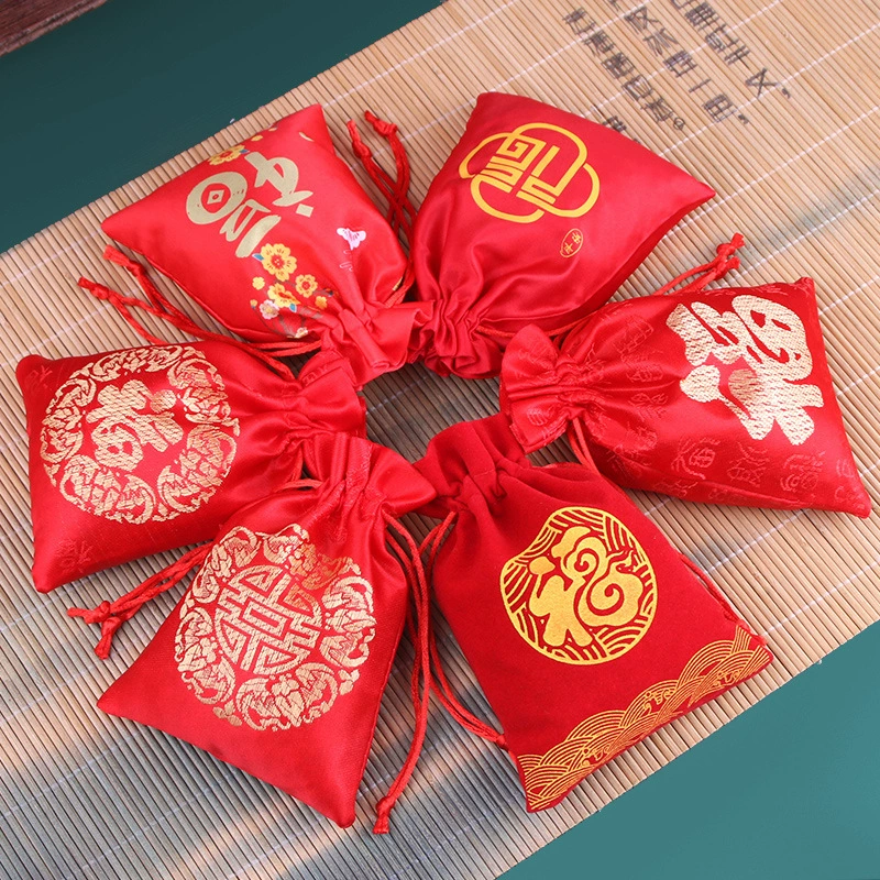 Бархатный мешочек на шнурке, бархатная сумка-счастливчик, подарок для украшений, конфет, буддийских бусин, браслет, упаковка из парчи, маленький тканевый мешочек на шнурке