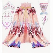 女童美人鱼披风儿童亮片披纱爱莎公主斗篷冰雪奇缘爱莎亮片披肩