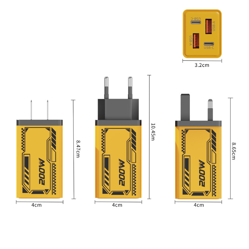 200W マルチポート充電ヘッド デュアル Typec + デュアル USB 高速充電ヘッド Apple Huawei 携帯電話メカ充電器に適しています|undefined
