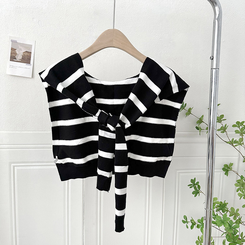 Challas de punto a rayas para mujeres 2025 aire acondicionado coreano aire acondicionado decoración cruzada pequeña camisa fábrica directa al por mayor