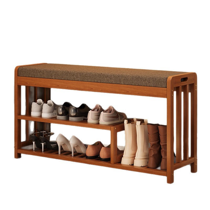 Cambio de zapatos taburete casa puerta entrada Banco madera maciza zapato-Usar taburete almacenamiento zapato estante Banco simple suave bolsa sofá taburete