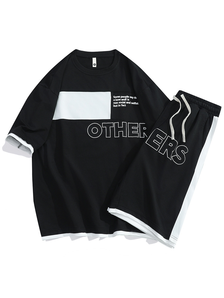 Tren de verano Traje deportivo casual suelto para hombre Camiseta de manga corta Traje de dos piezas para jóvenes estadounidenses