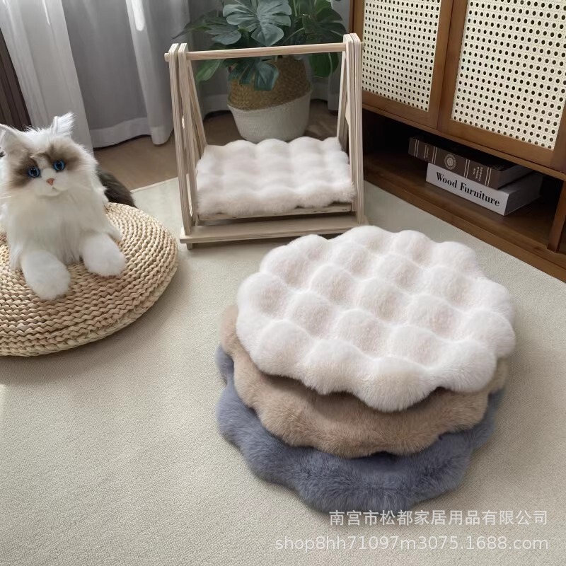 兔毛绒猫窝垫子狗窝睡眠圆形坐垫宠物床睡觉毛垫秋冬保暖猫咪地垫|undefined