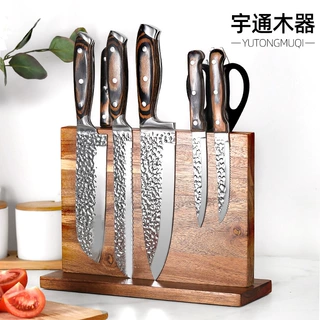 实木双面直立磁吸刀座厨房菜刀展示架多功能强力可拆卸磁性刀架
