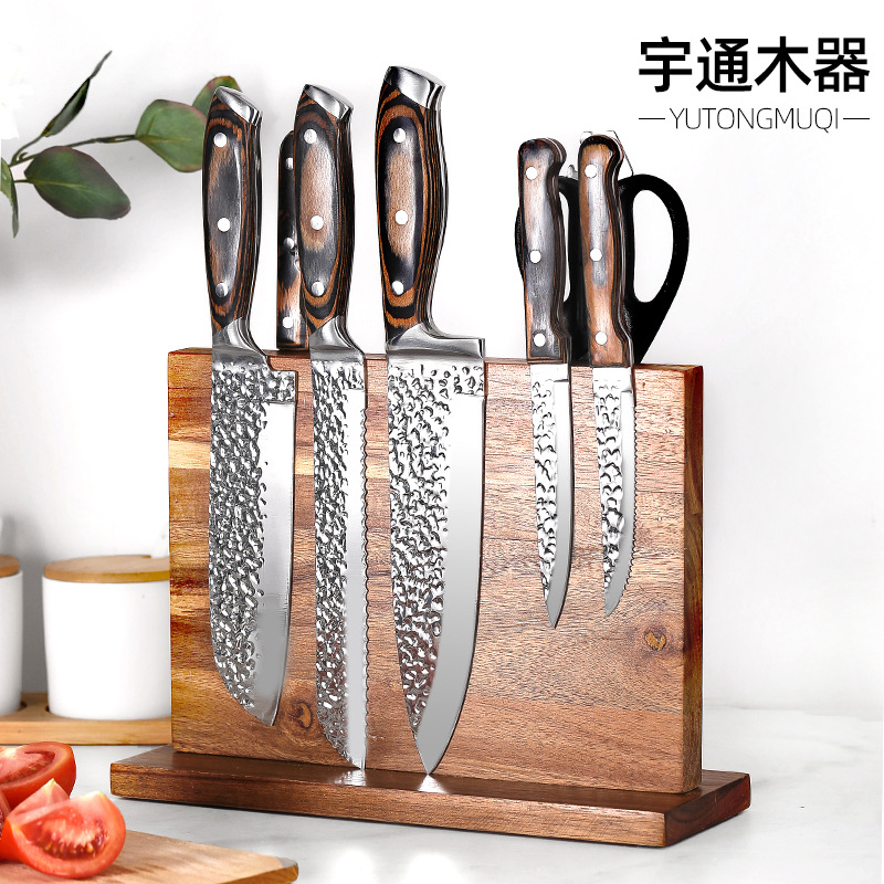 双面木质磁力刀座厨房收纳菜刀架多功能刀具置物架磁性刀架