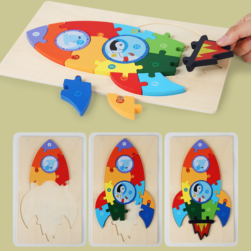 Juguetes de puzzle de madera de hebilla para niños pequeños Juguetes de bloque de bloques de construcción de bebés Juguetes de puzzle cognitivo de forma emparejada