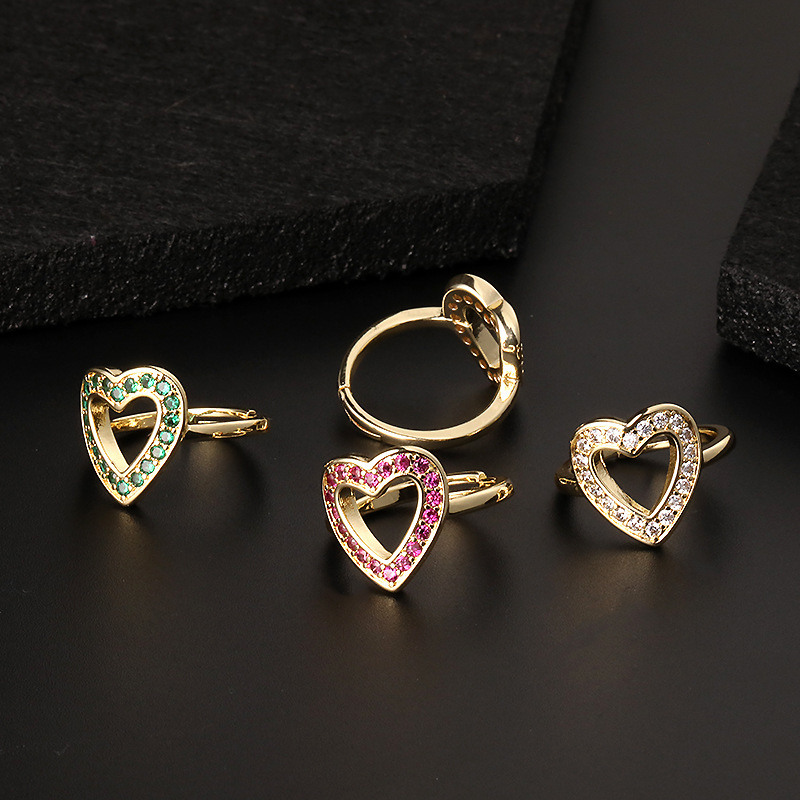 Simple Style Heart Shape Copper Inlay Zircon Open Ring 1 Piece