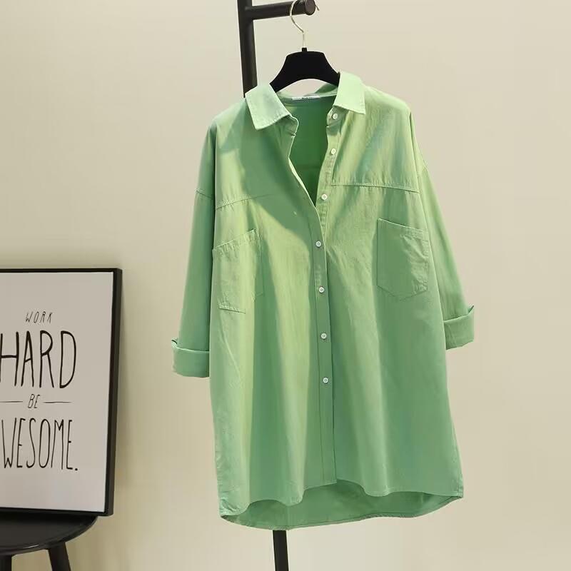 Korean Spring and Autumn Style Solid Color Three-Quarter Sleeve Shirt for Female Students, Loose Korean-Style Artistic Top, Shirt, Base Shirt, Jacket