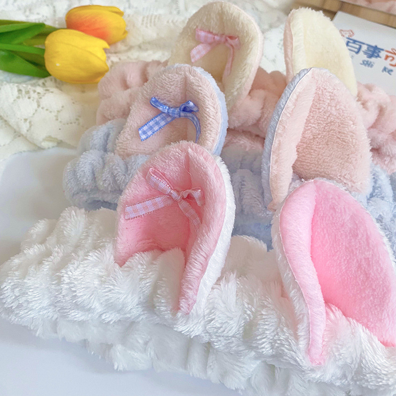 Corea del Sur dulce gato oído pelo banda mujeres spa cara máscara pelo banda Plaid arco pañuelo accesorios para el cabello