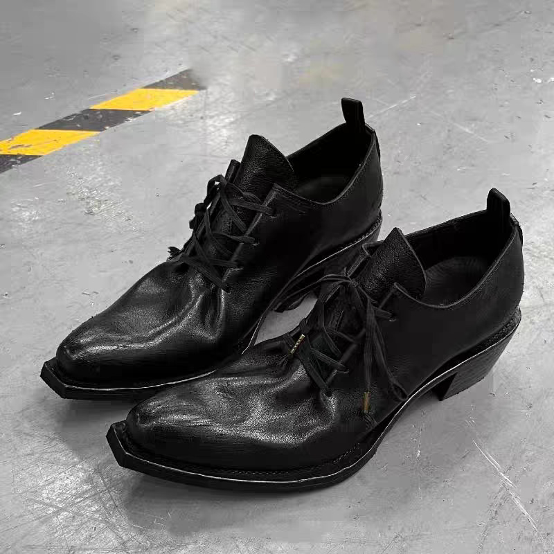 Paris runway model cosplay wizard shoes, pointed leather shoes for men, high-heeled, upturned toe, thick-soled, height-increasing casual derby shoes Paris runway model cosplay wizard shoes, pointed leather shoes for men, high-heeled, upturned toe, thick-soled, height-increasing casual derby shoes