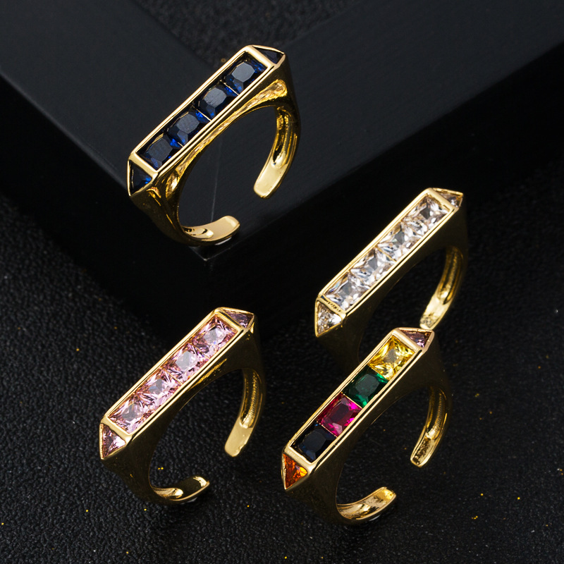 Fashion Copper Micro-set Zircon Open Rainbow Ring Hip-hop Tail Ring display picture 1