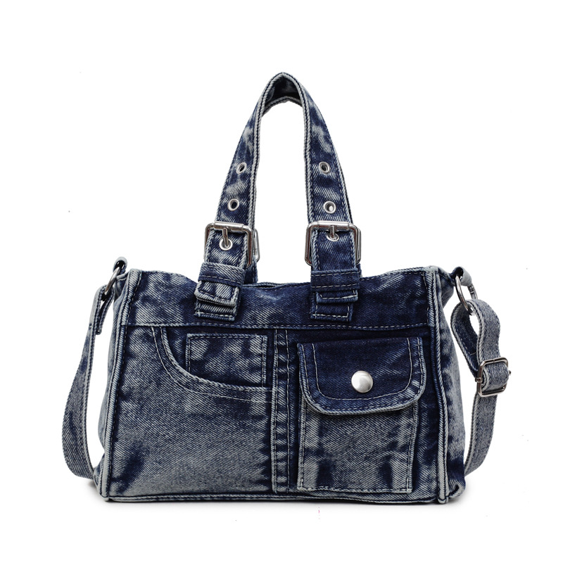 Bolso de mano de jeans retrógrado francés para mujeres nueva alta calidad de alta capacidad para hacer la vieja textura mochila de hombro