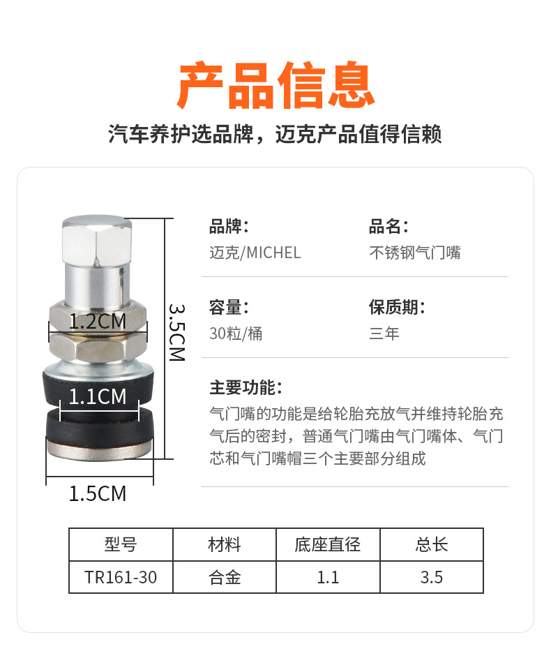 Mike's Stainless Steel Valve Stem Is Made of Alloy Material, Sturdy and Durable, Explosion-Proof Tire Valve with Core for Vacuum Tires