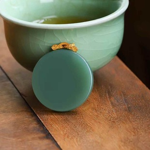 Hetian Jade Factory Store Natural Xinjiang Hetian Jade Russian Material Jasper Old Material Duck Egg Green Jade Safety Round Pendant