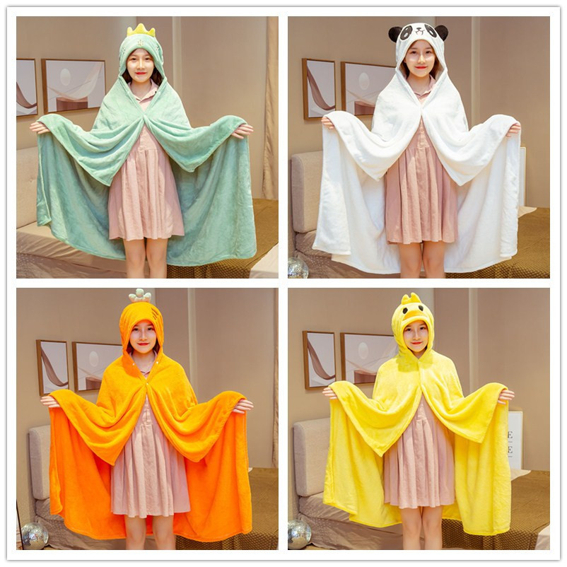 Cartoon Panda Dinosaur Overshawl Office Nap Air Conditioning Blanket Student Dorm Lazy Person Cape Hooded Blanket