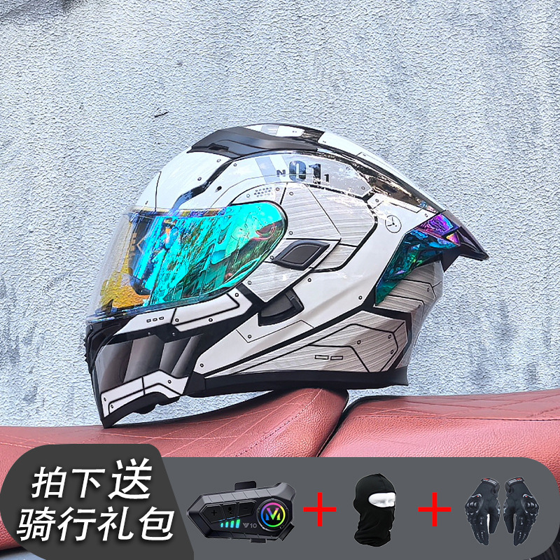 ORZ Casco de carreras Casco de doble lente totalmente cubierto para hombre Casco completo Four Seasons Travel Rally Casco completo Personalidad Bluetooth