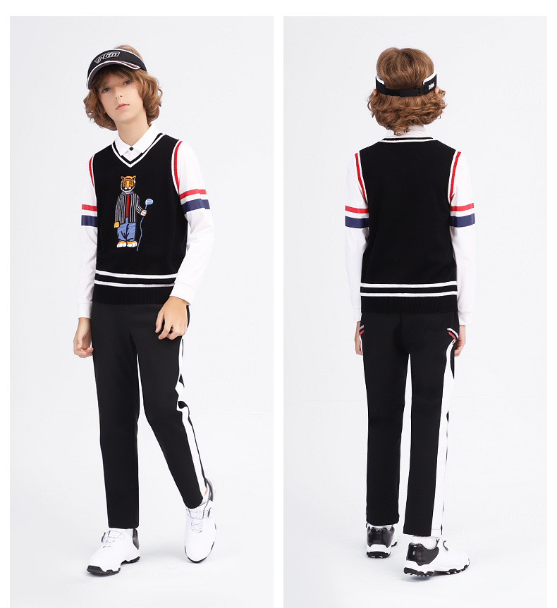 Áo vest len golf cho bé trai PGM mùa thu đông, form thoải mái ấm áp — Yf437-áo len màu xám, Yf436-áo vest len màu xanh nước biển, YF433-Màu đen, YF436-Áo vest len màu đen chi tiết 7