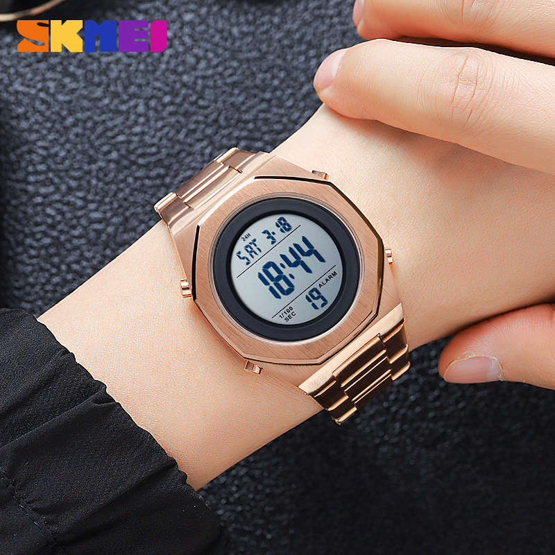 Skmei skmei moda octogonal correa de acero reloj electrónico de los hombres pantalla digital multifuncional reloj luminoso hombres 2066