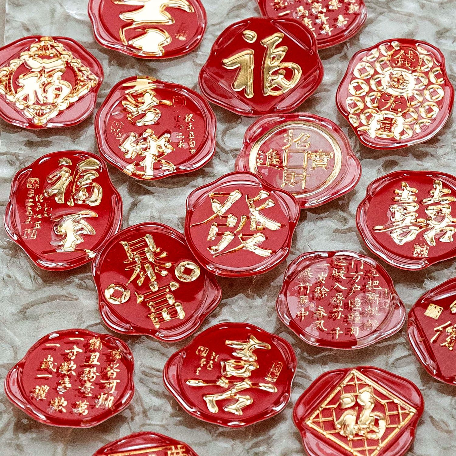 Mo bronceado pegatinas epoxi bendición serie de deseos Estilo Nacional bendición texto tema sellado pegatinas Diario material