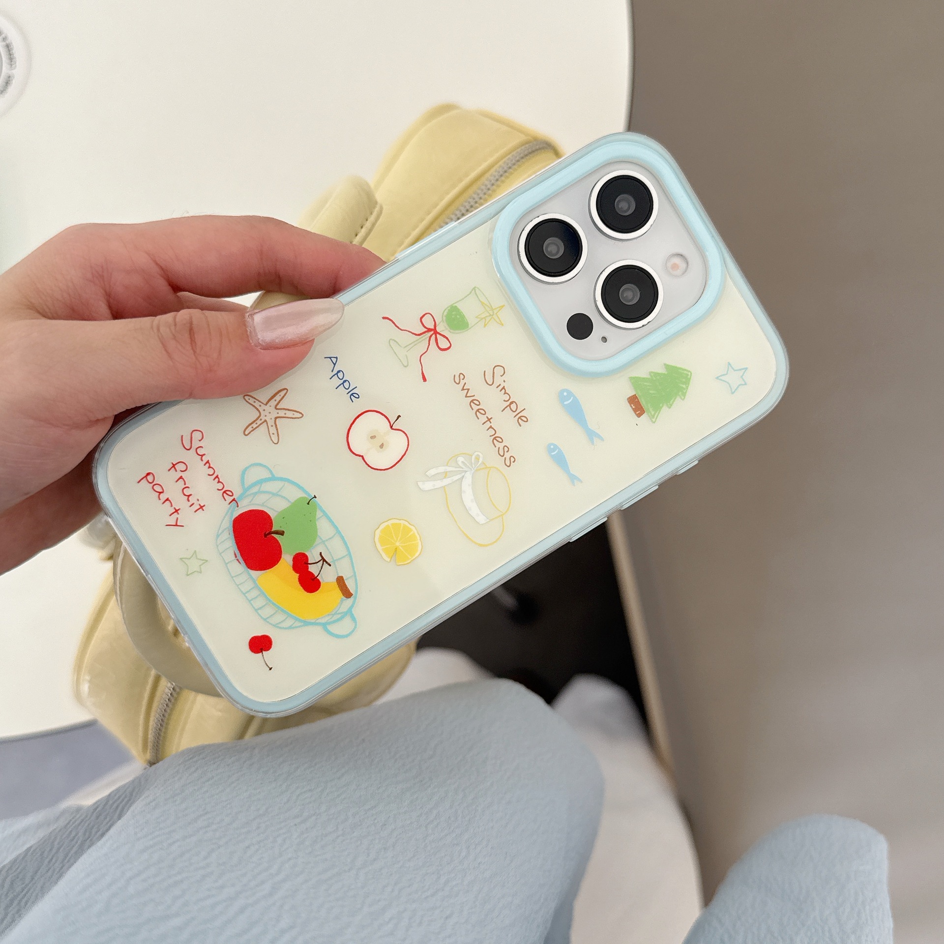 Cesta de frutas simple de nicho para Apple 15ProMax funda para teléfono móvil 16Pro Cartoon 14PM Cadena 15/16