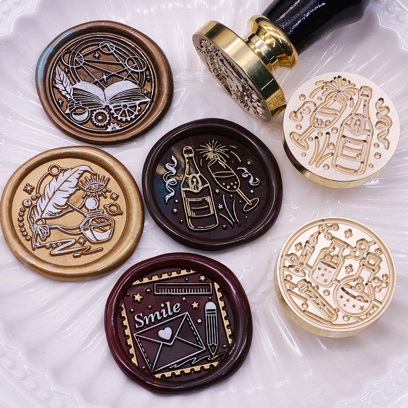 Sello de pintura de fuego de color europeo sello cabeza serie temporada de graduación cabeza de cobre cera de sellado de sobres patrón de producto terminado confeccionado fábrica al por mayor
