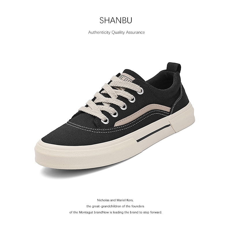 25823 Flash Step Spring New Men's Shoes Korean Style Trendy Minimalist Casual Cloth Shoes Flat Lace-Up Comfortable Sneakers for Men