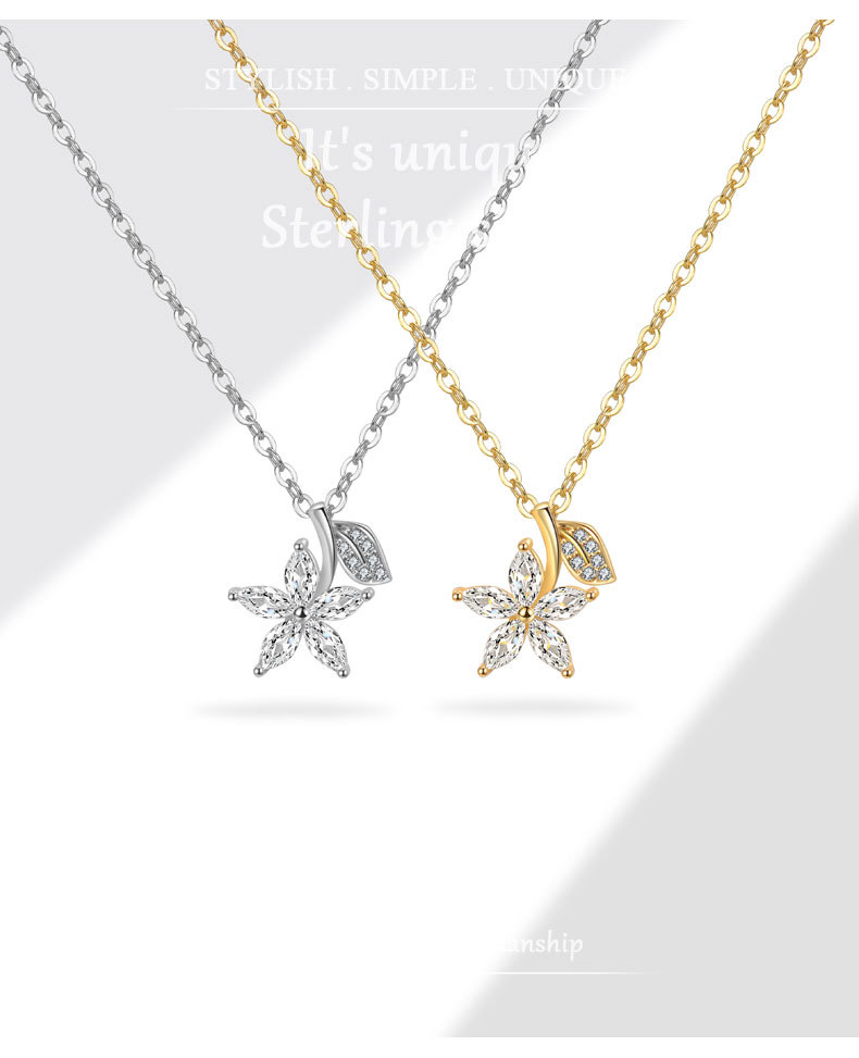 2g Weight 925 Sterling Silver Cable Chain Plating Flower Pendant Necklace