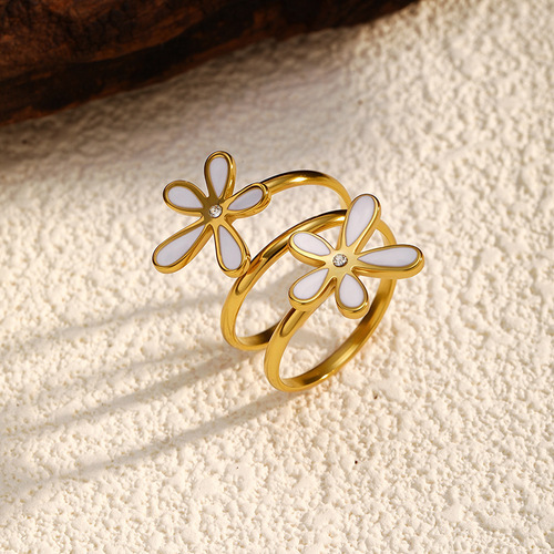 Vintage style European and American colorful oil-dripping flower stacking ring stainless steel plated 18K gold ring high-grade non-fading 