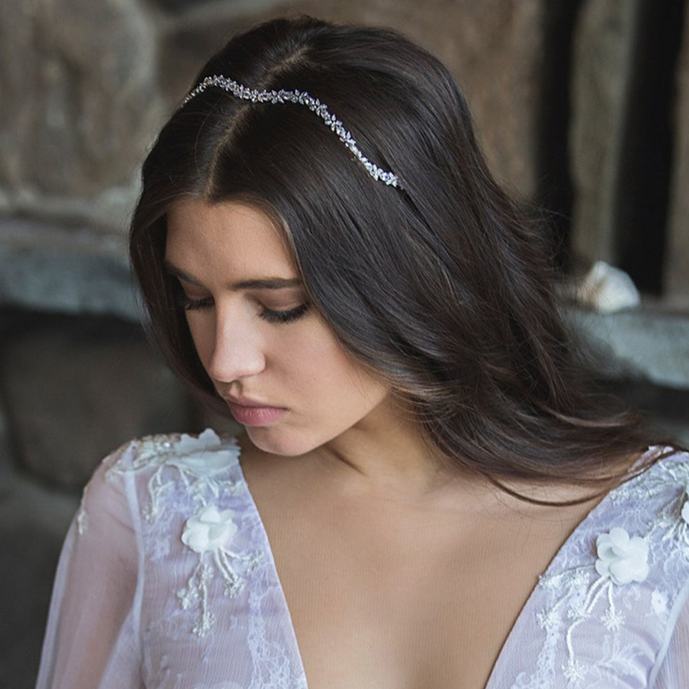 leaf zircon headband temperament luxury versatile bride wedding dress fashion headdress accessories female Hair band_voghion.com