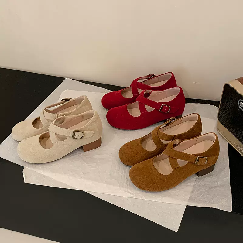 内增高7cm秋冬新款交叉扣带玛丽珍百搭通勤女鞋法式温柔浅口单鞋